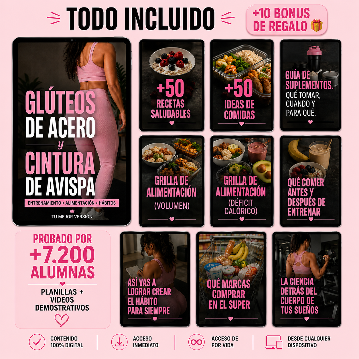 Glúteos De Acero + Cintura De Avispa: Método OFICIAL 100% Efectivo De Entrenamiento + Alimentación